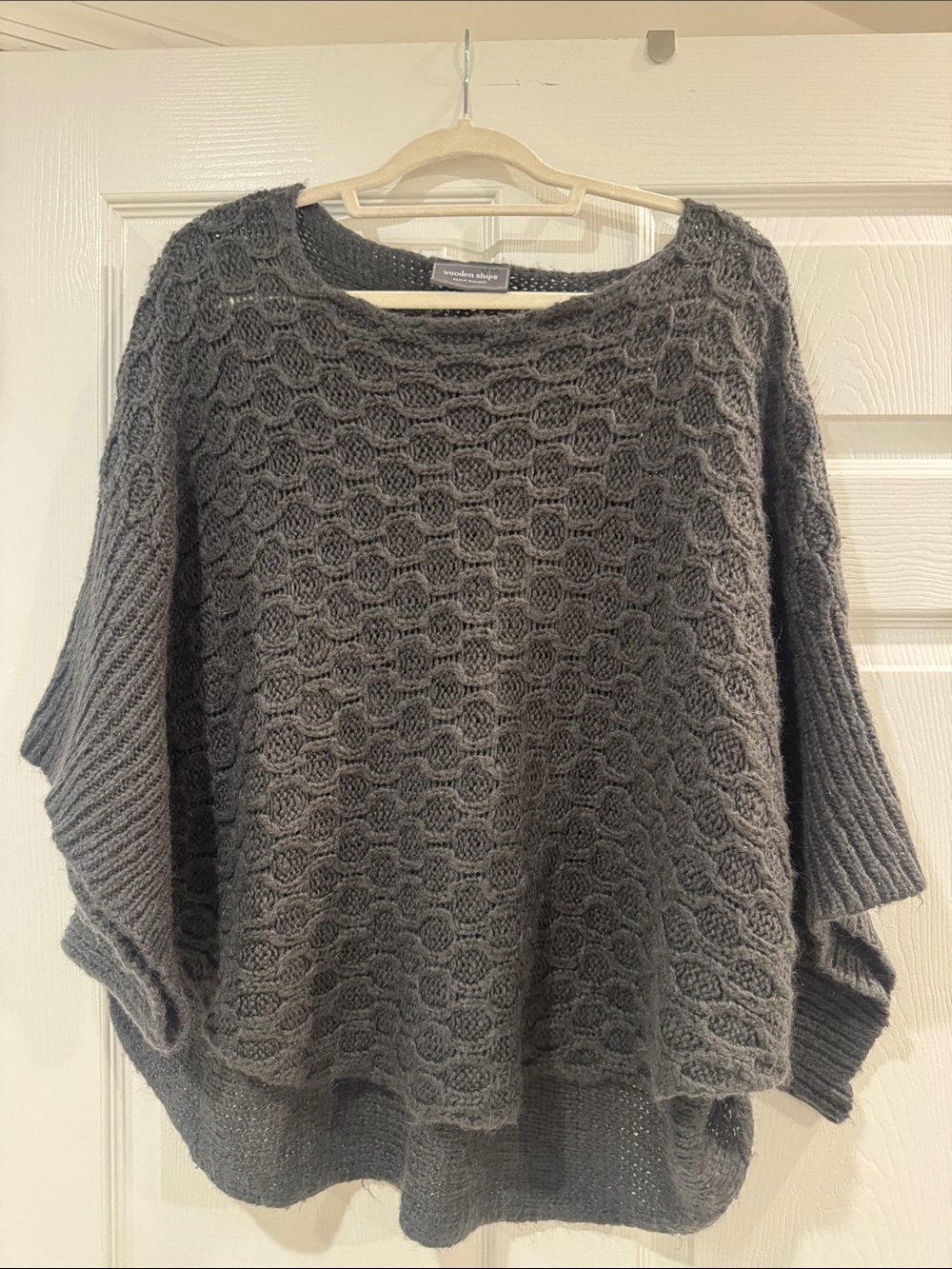Wooden Ships Charcoal Gray Textured Knit Poncho Sweater